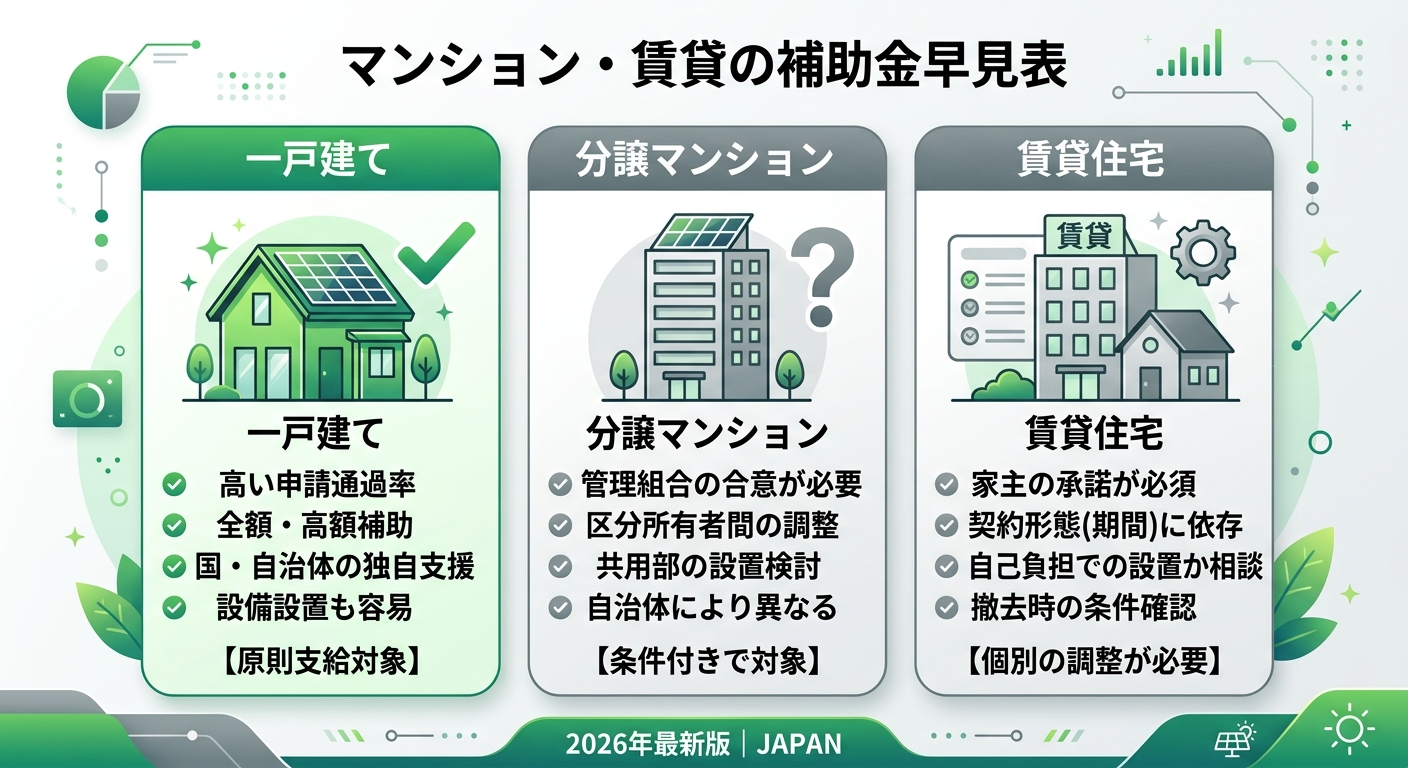 マンション・賃貸でも太陽光パネル補助金は使える?2026年版
