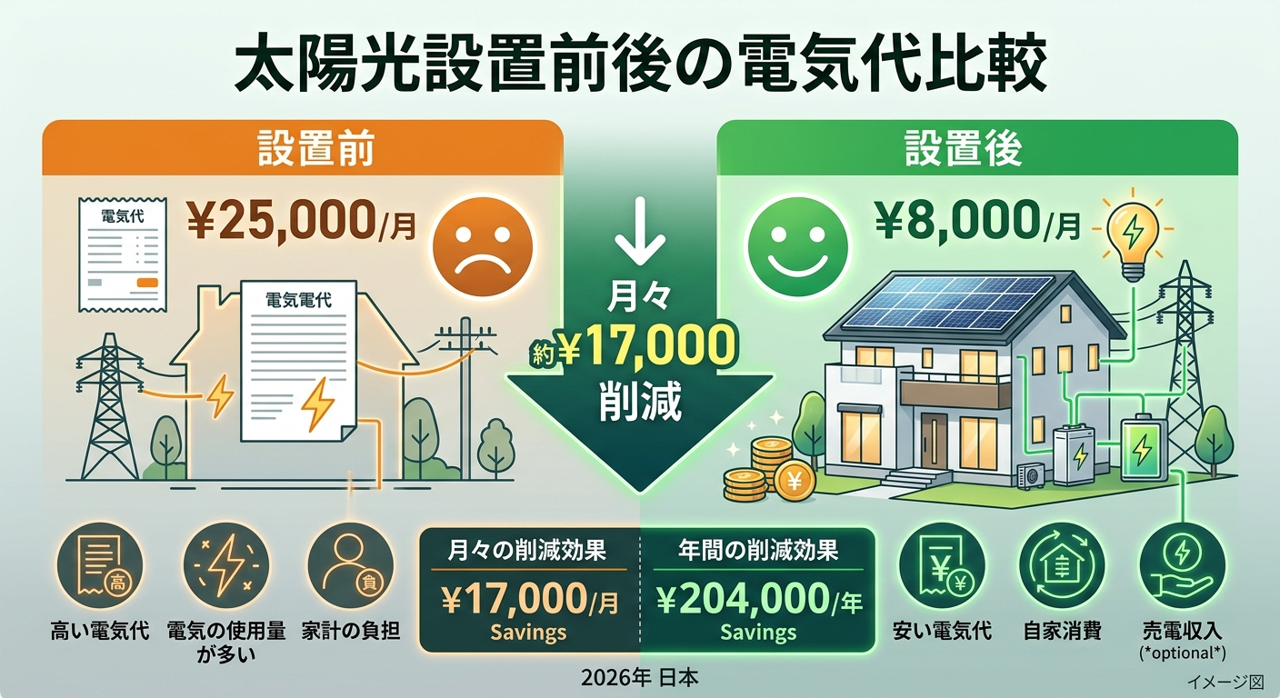 太陽光発電で電気代はいくら安くなる？2026年版シミュレーション