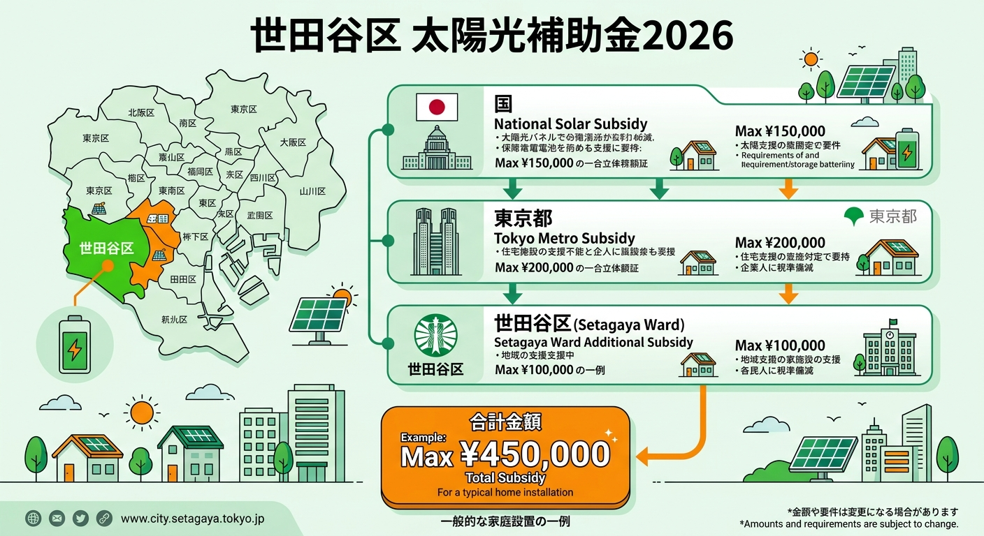 世田谷区 太陽光パネル補助金2026|最大いくら?内訳と申請方法
