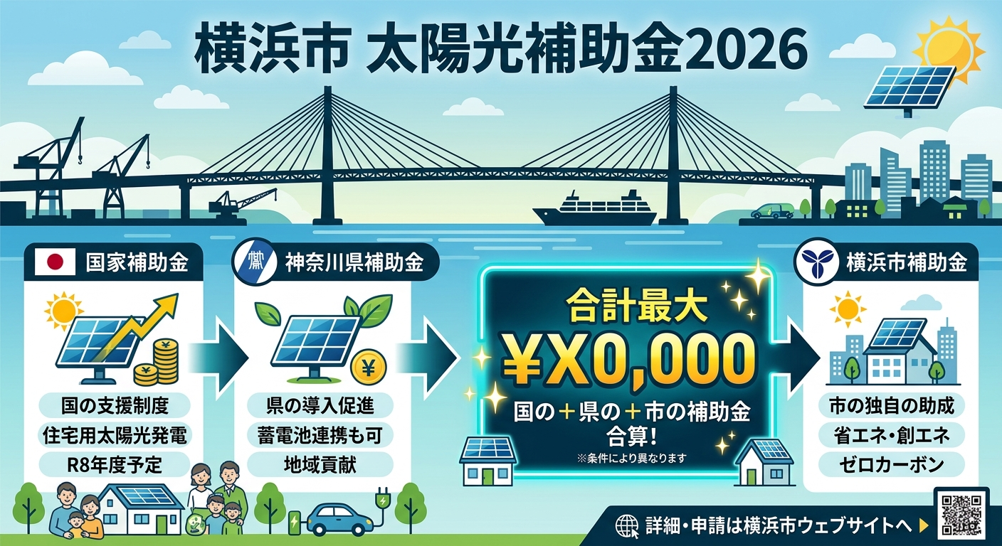 横浜市 太陽光パネル補助金2026|最大いくら?内訳と申請方法