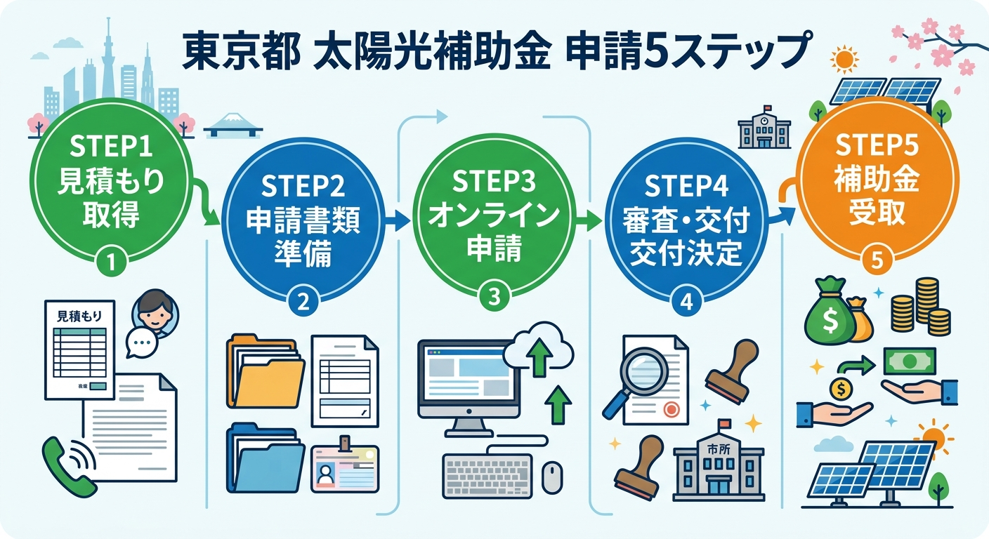 太陽光発電 補助金 東京都 申請方法2026|都独自の上乗せ額・必要書類・ステップ別手順を完全解説
