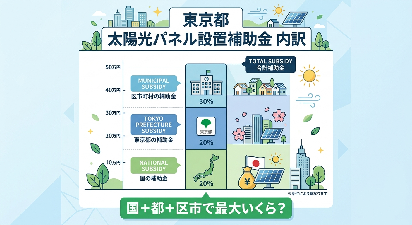 東京都 太陽光パネル設置補助金2026|都の上乗せ額・対象条件・申請手順を完全解説
