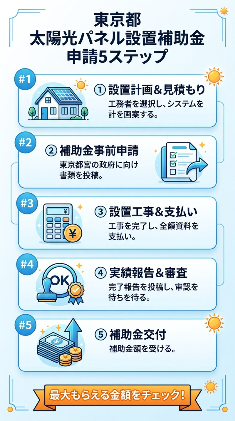 東京都 太陽光パネル設置補助金2026|都の上乗せ額・設置条件・申請手順を完全ガイド
