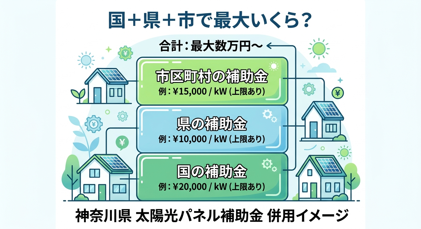 太陽光パネル補助金 神奈川県2026|市区町村の上乗せ額・申請手順・併用パターンを完全解説
