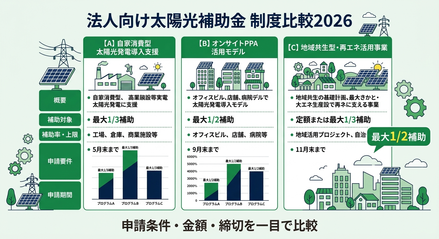 太陽光パネル補助金 法人向け2026｜対象制度・金額・申請条件・手順を完全解説