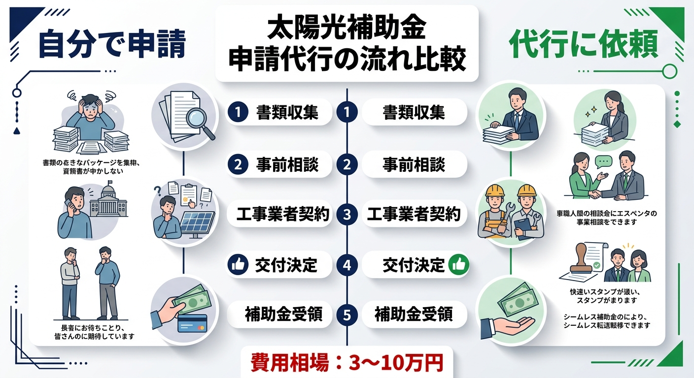 太陽光発電 補助金 申請代行の費用相場・メリット・注意点2026|信頼できる代行業者の選び方