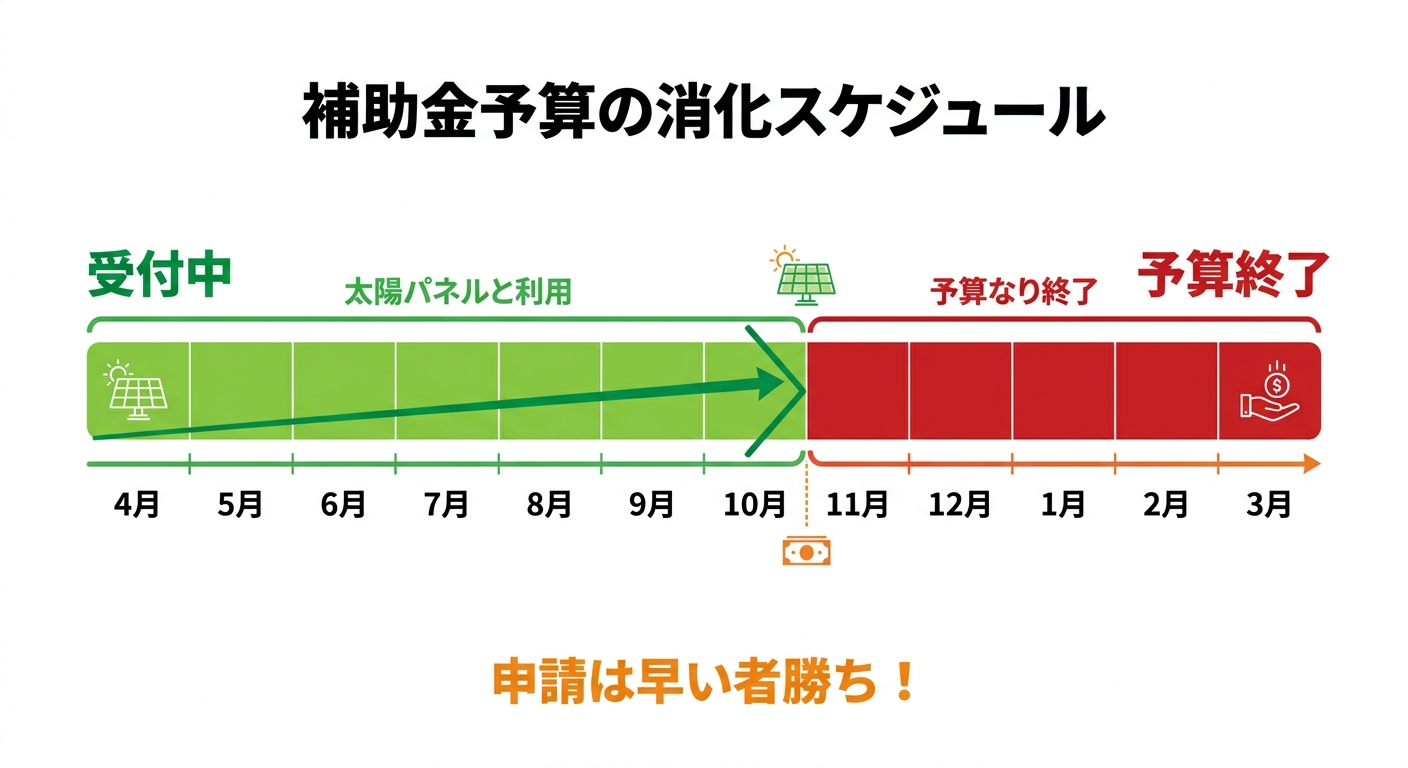 太陽光発電の補助金申請状況2026|予算残高・受付状況の確認方法と早期終了を避けるコツ