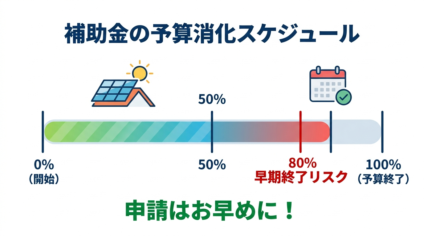 太陽光発電の補助金申請状況2026|予算残高・受付状況の確認方法と早期終了を避けるコツ