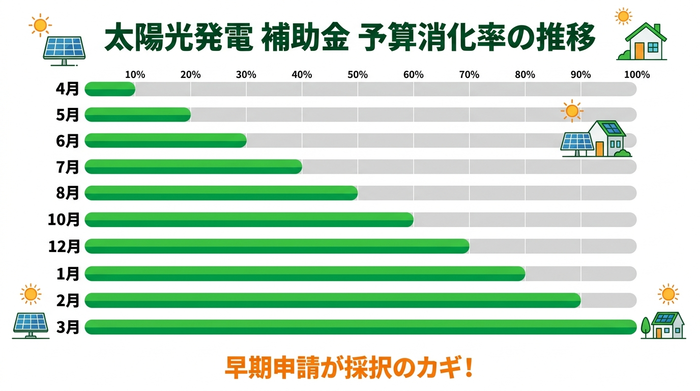 太陽光発電の補助金申請状況2026|予算残高・採択率・終了時期をリアルタイム解説