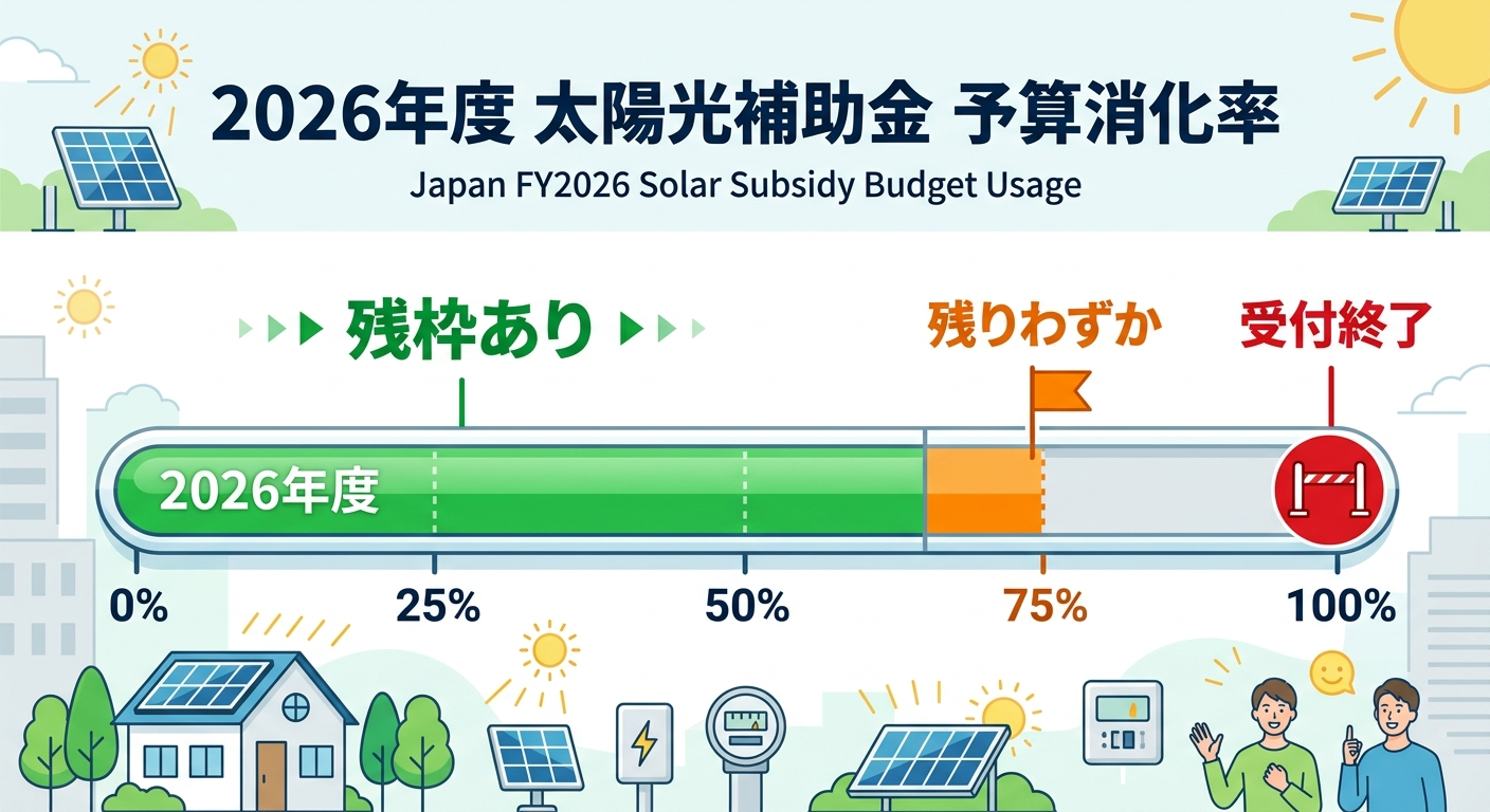 太陽光発電の補助金申請状況2026|受付残枠・予算消化率・締切予測をリアルタイム解説