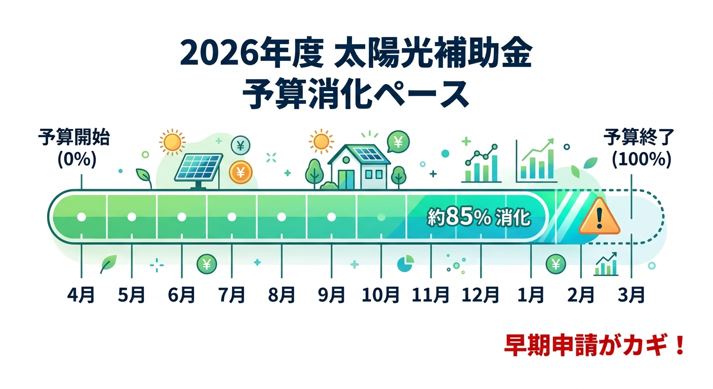 太陽光発電の補助金申請状況2026|予算残高・受付ペース・締切前に申請するコツを徹底解説
