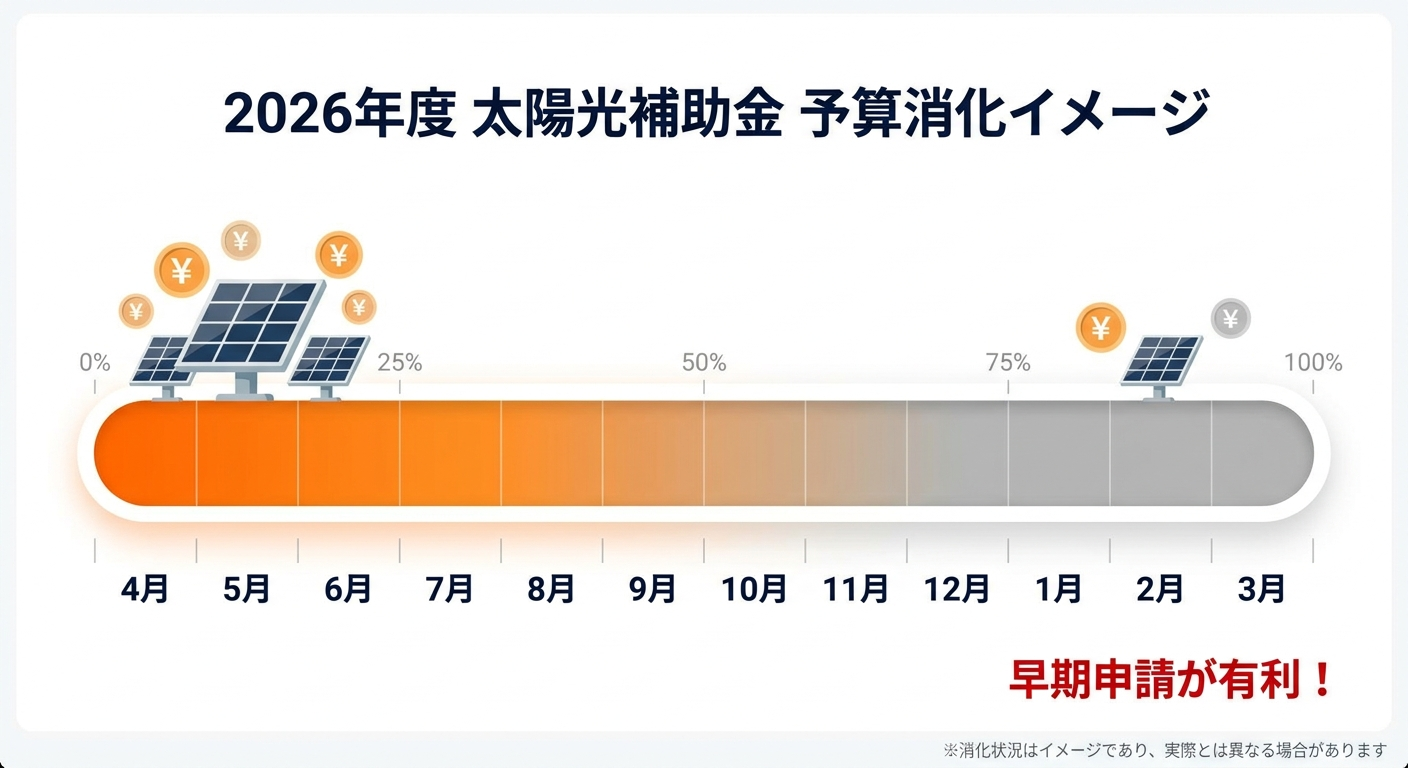太陽光発電 補助金の申請状況2026|予算残高・受付ペース・締切予測と今すぐ動くべき理由