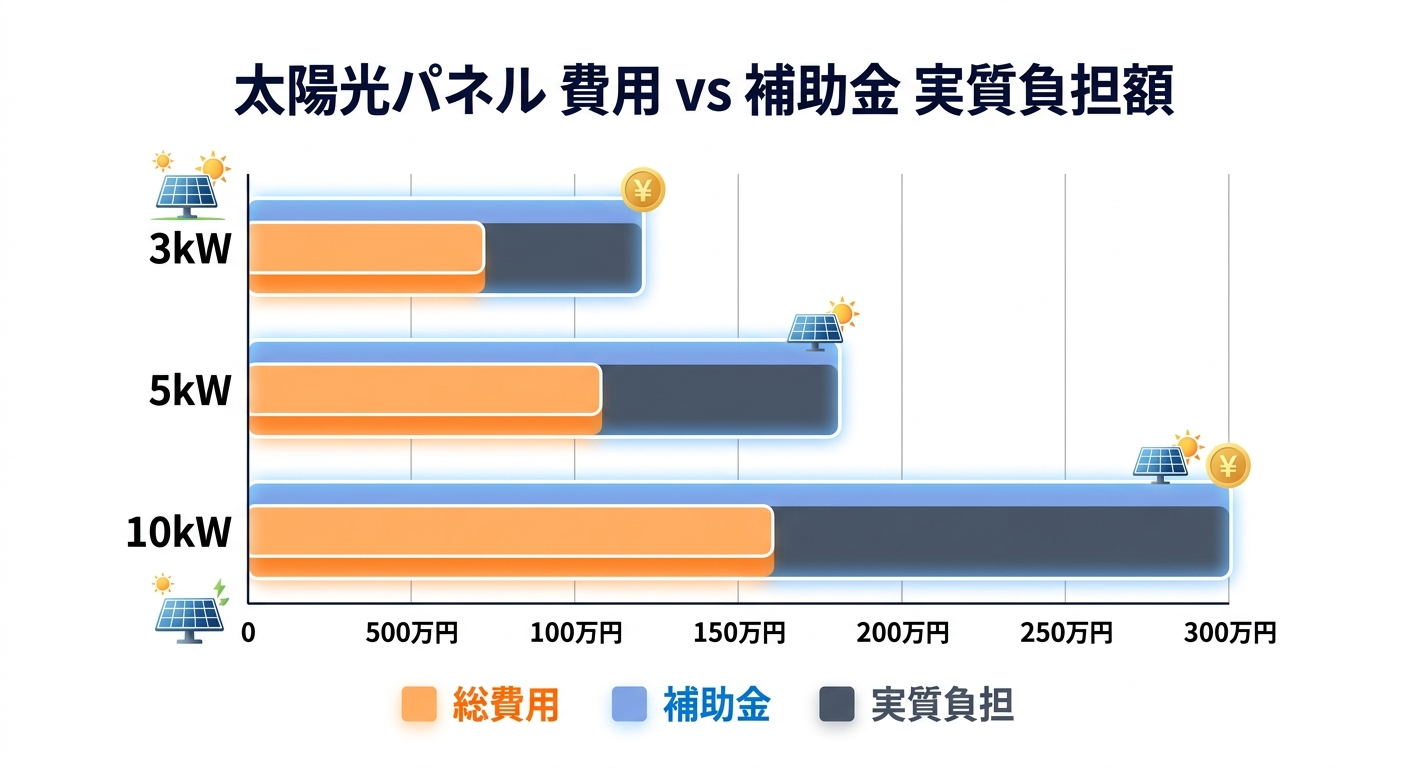 太陽光パネル費用と補助金の差額はいくら?2026年版|実質負担額をシミュレーション