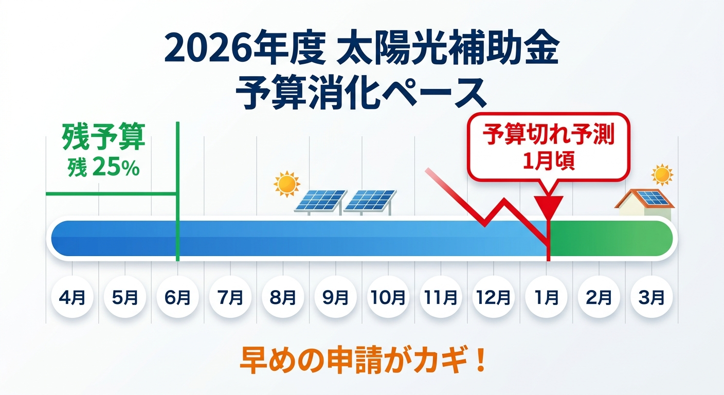 太陽光発電の補助金申請状況2026|予算残高・受付ペース・締切予測をリアルタイム解説